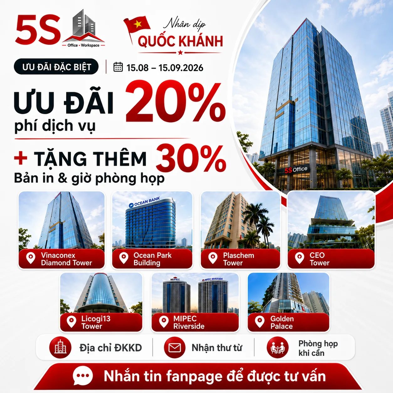 Chương trình ưu đãi Quốc khánh 2026 tại 5SOffice Hà Nội