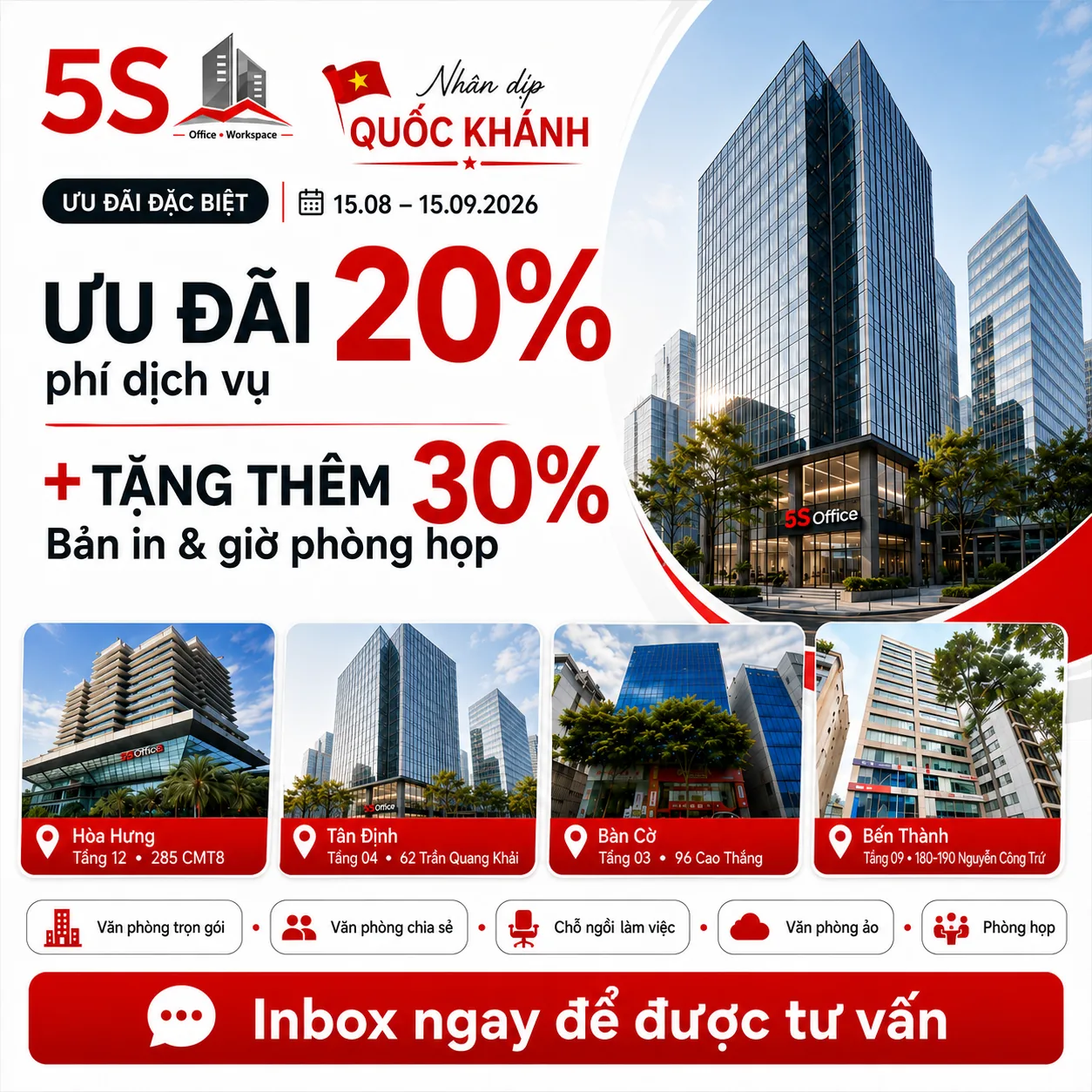 Chương trình ưu đãi Quốc khánh 2026 tại 5SOffice TP.HCM